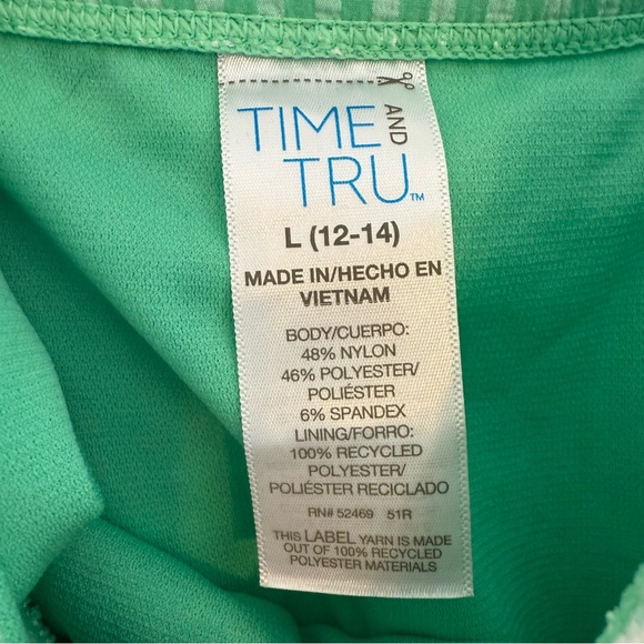 Time and Tru Gingham One Piece Swimsuit Tie Shoulder Women’s Large 12-14 Green - Picture 3 of 7